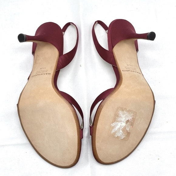 MAX Studio NWOT Red Satin Sling Back Sandal Stilettos Size 8.5M - Picture 7 of 9